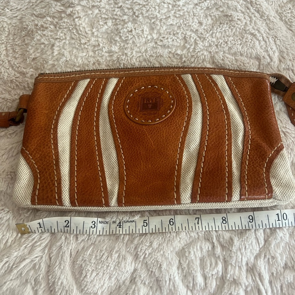 NWOT Frye Saddle Leather & Canvas Wristlet